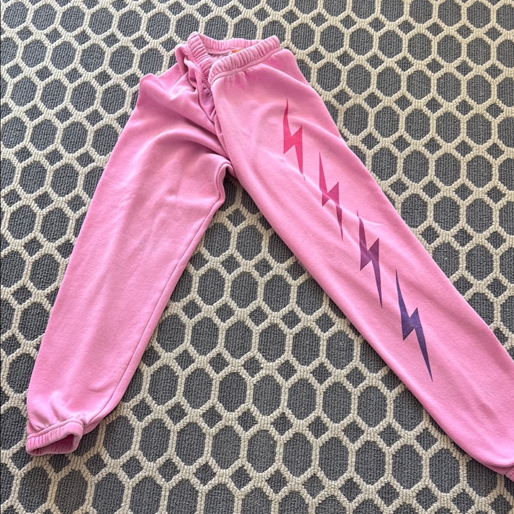 Aviator Nation Pink Joggers with Lightning Design
